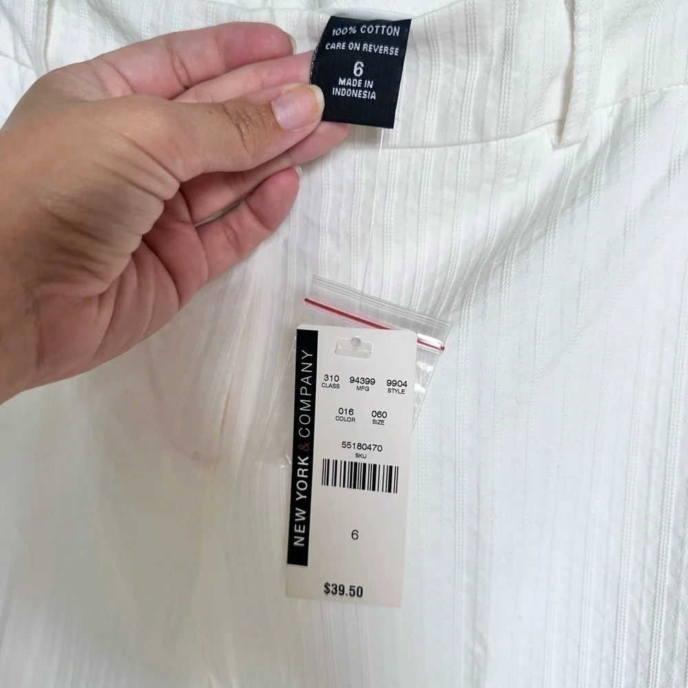 New York & Company White Ribbed Cotton Straight Leg Pants Size 6 - Picture 4 of 4